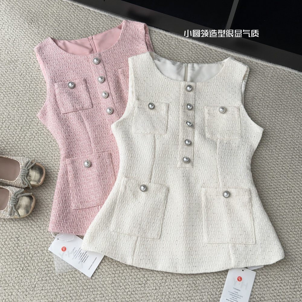 Pinched waist waistcoat chanelstyle tops a set for women