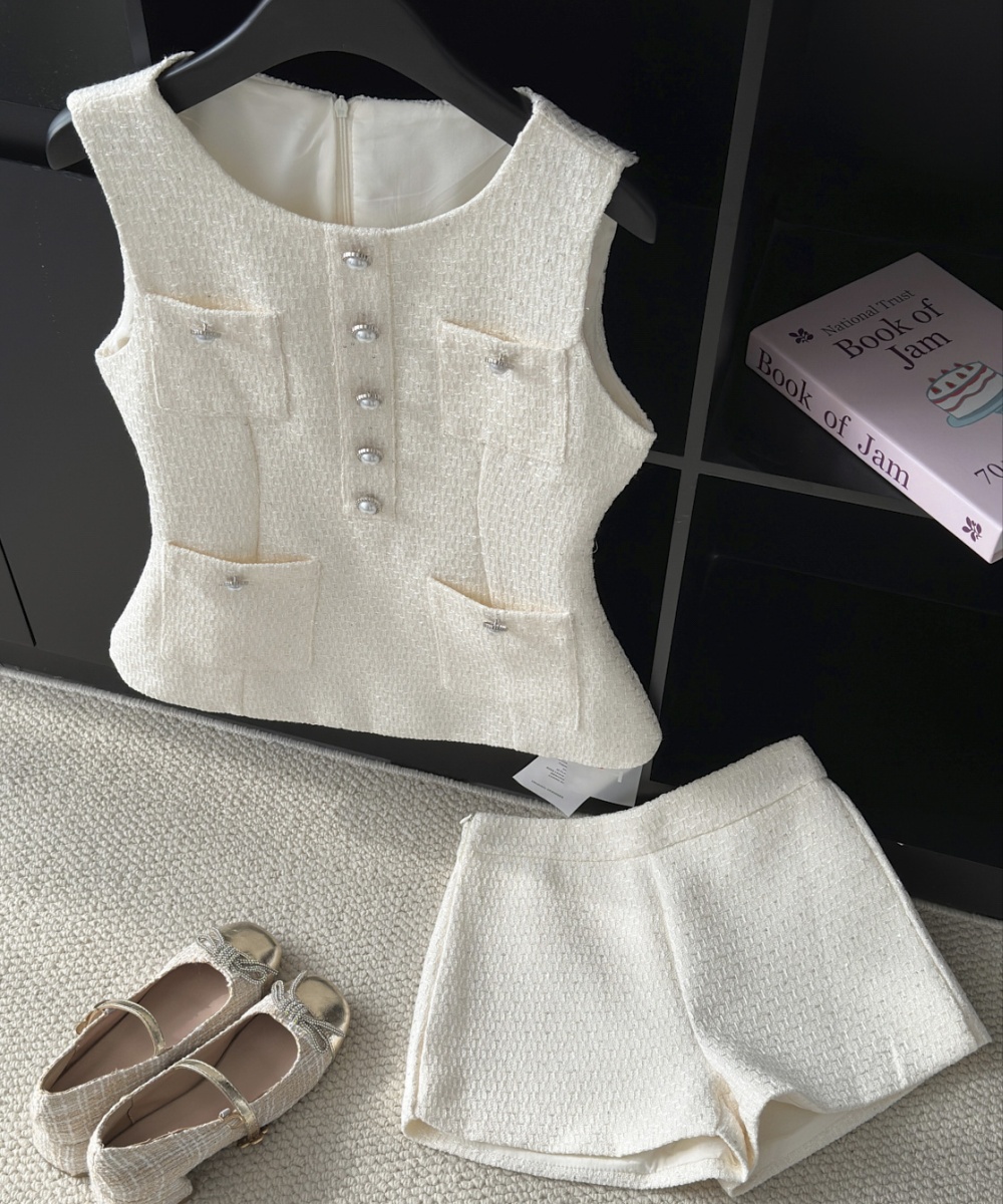 Pinched waist waistcoat chanelstyle tops a set for women