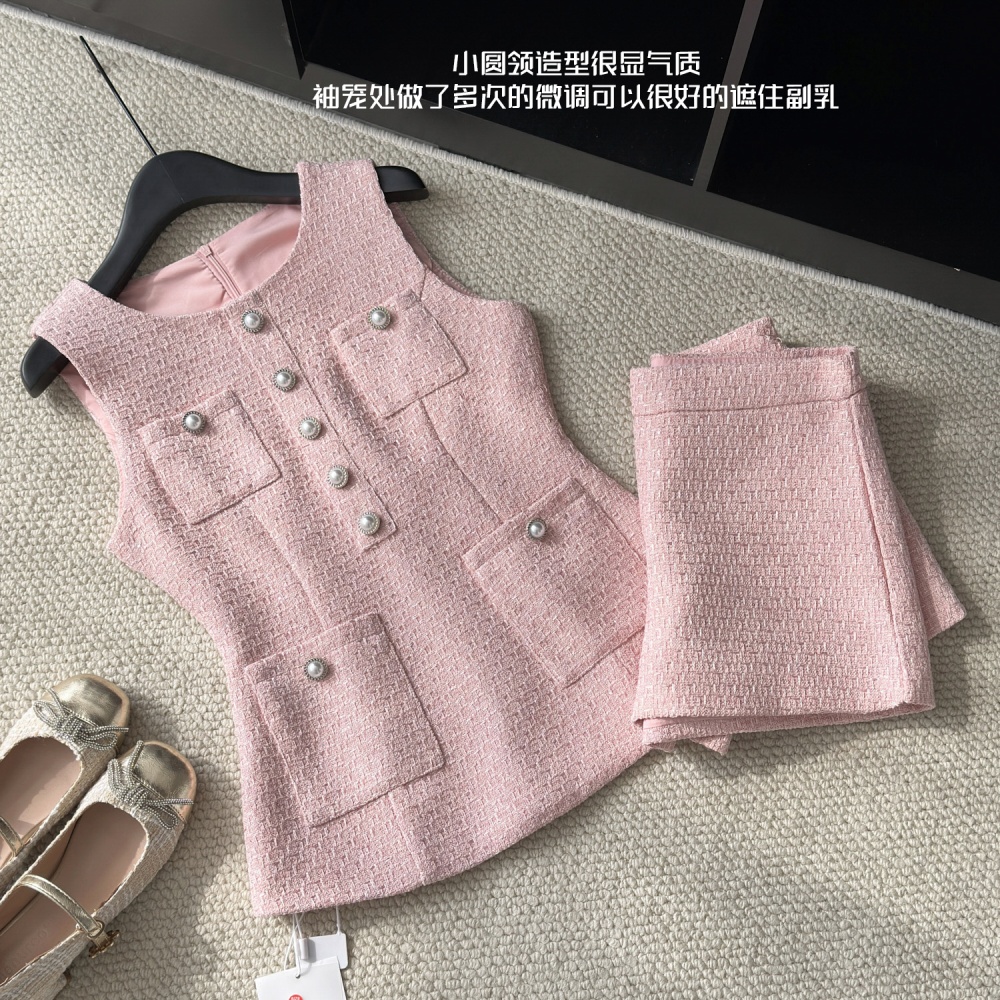 Pinched waist waistcoat chanelstyle tops a set for women