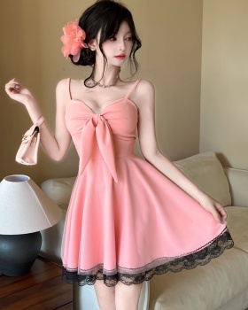 Splice bow sexy gauze summer sling dress