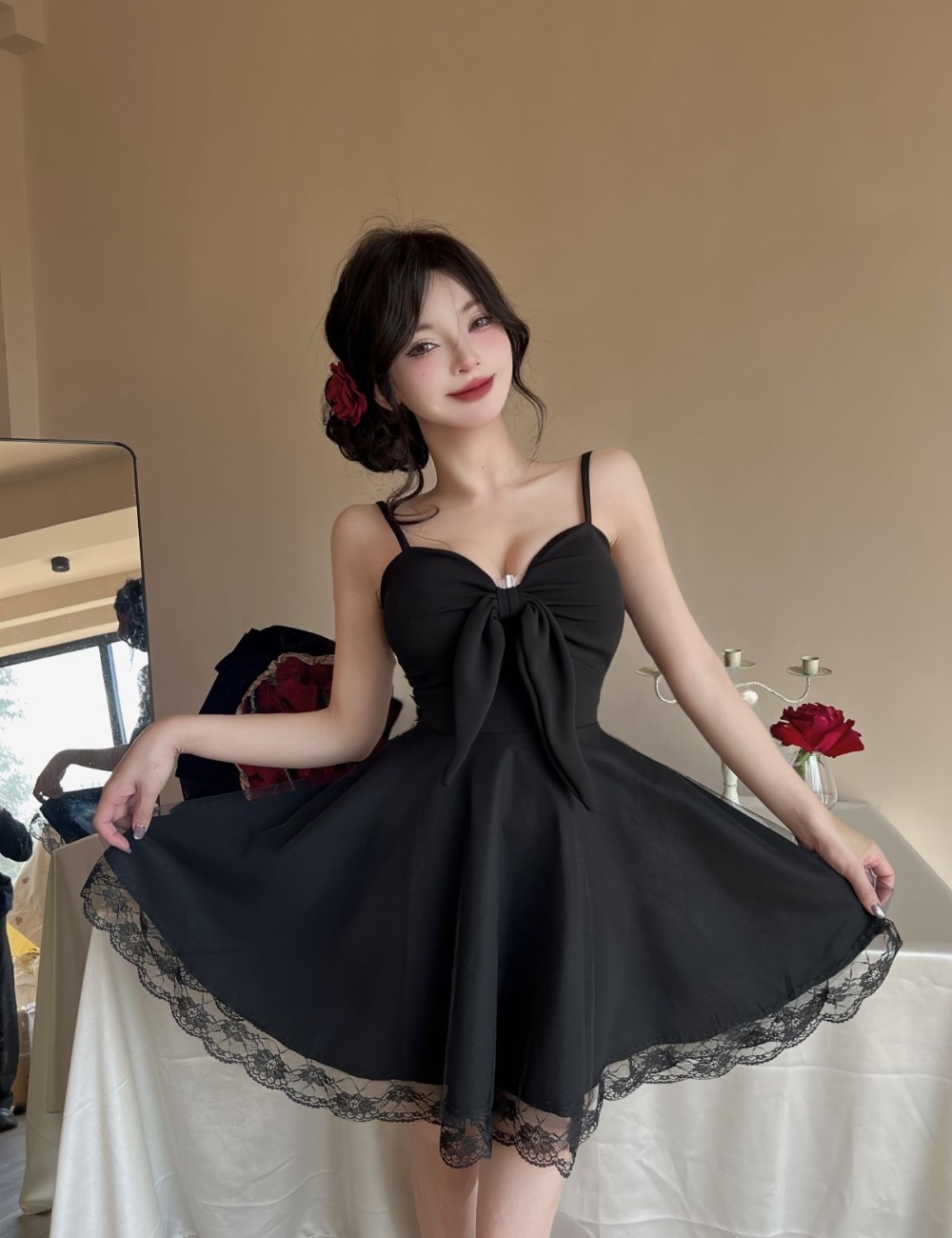 Splice bow sexy gauze summer sling dress