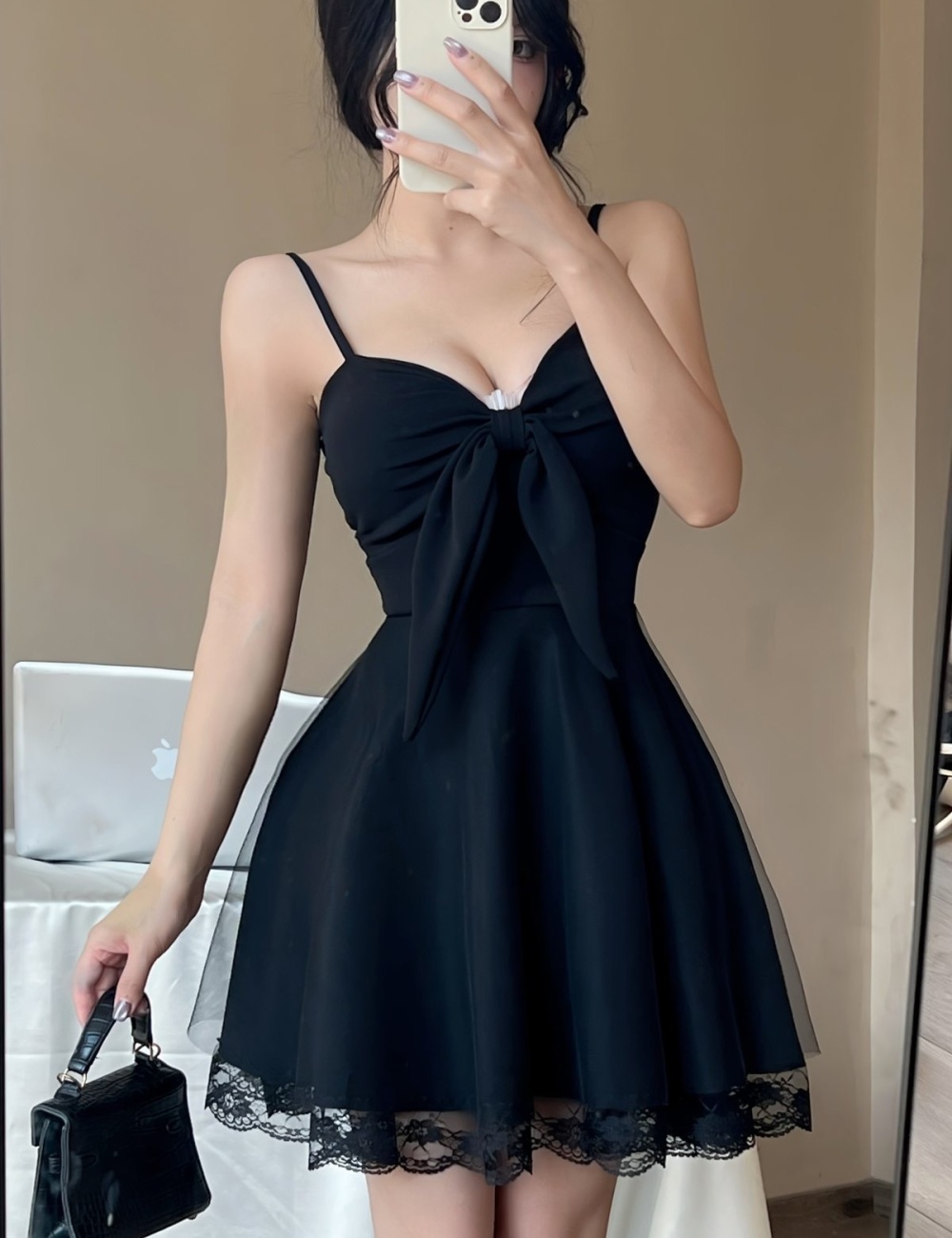 Splice bow sexy gauze summer sling dress