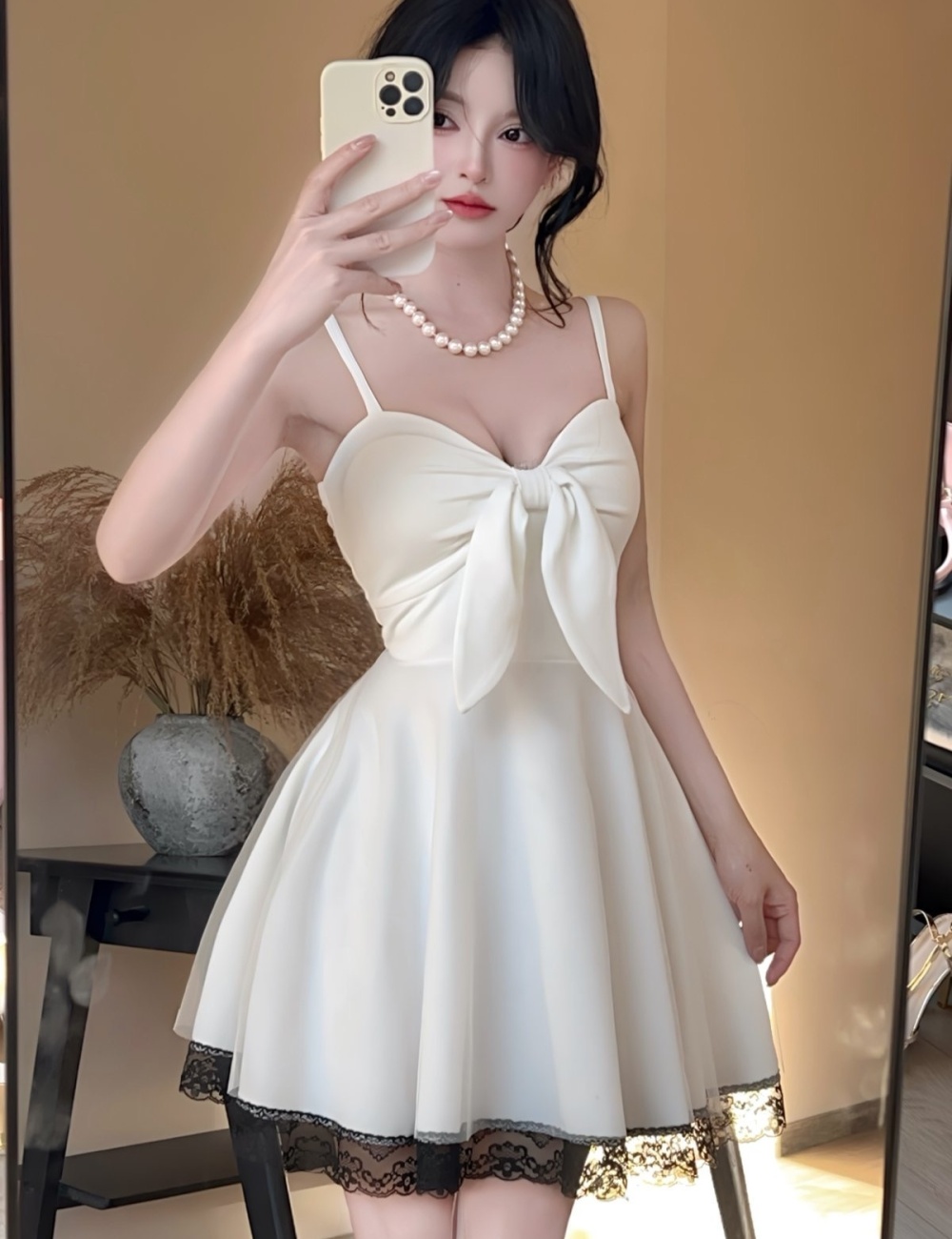 Splice bow sexy gauze summer sling dress