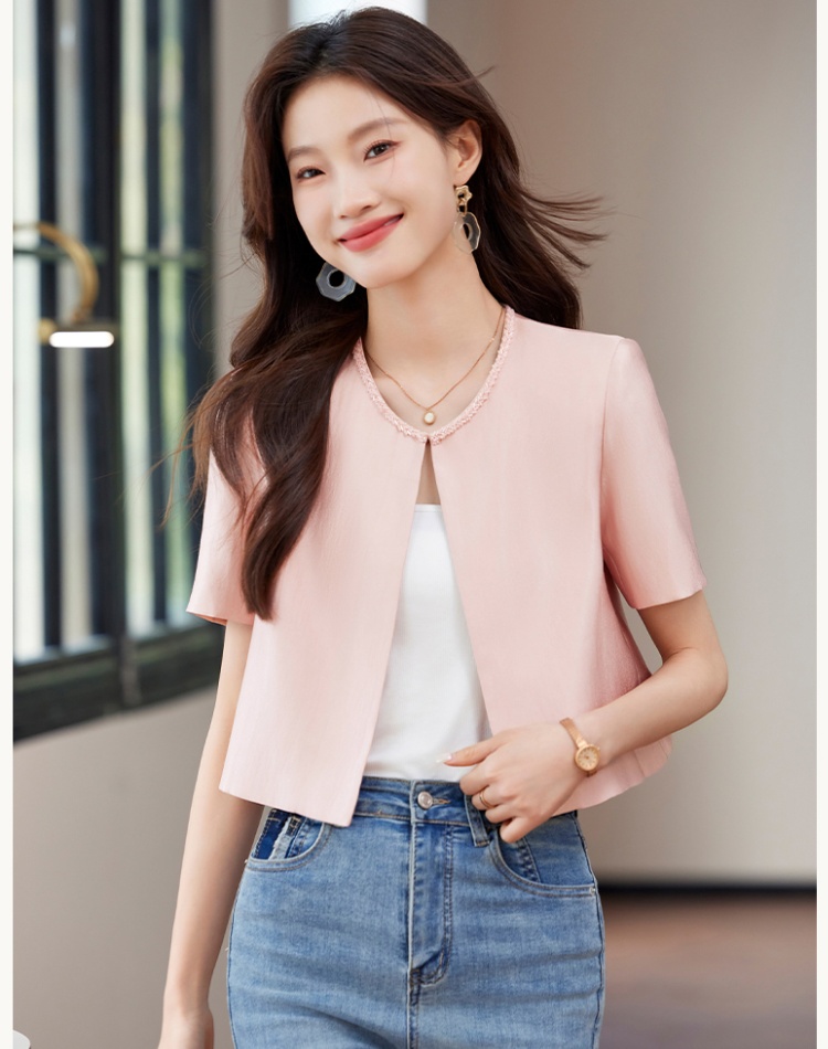 No buckle pink coat spring and summer thin tops for women