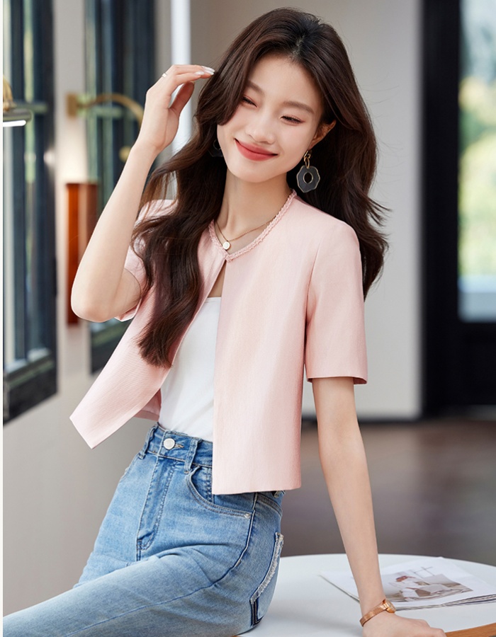 No buckle pink coat spring and summer thin tops for women