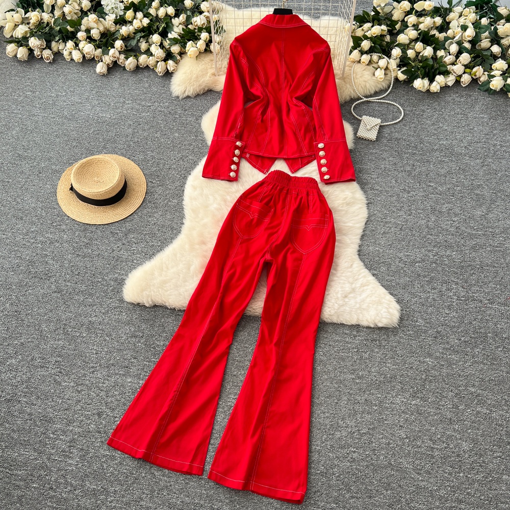 High waist casual pants business suit a set for women