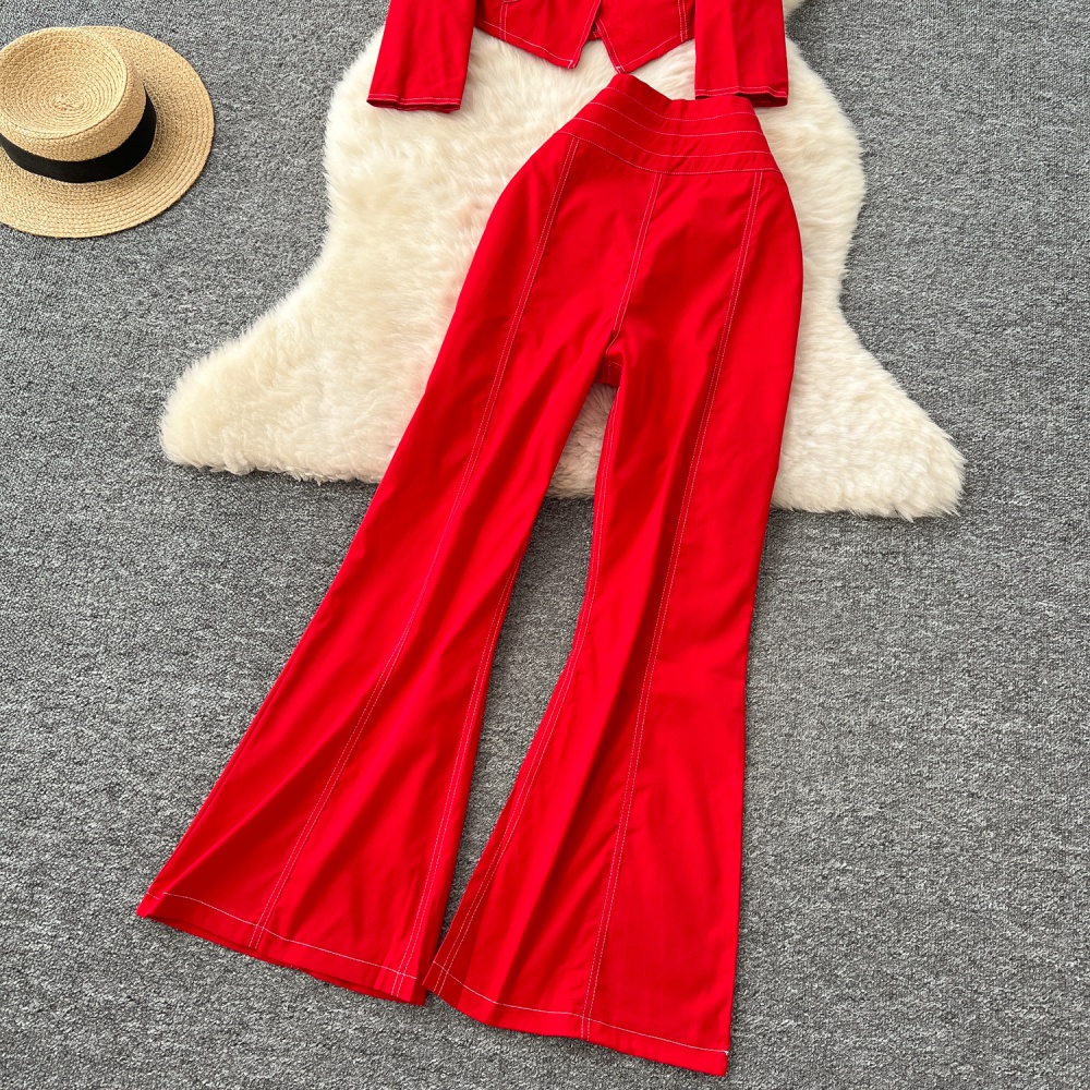 High waist casual pants business suit a set for women