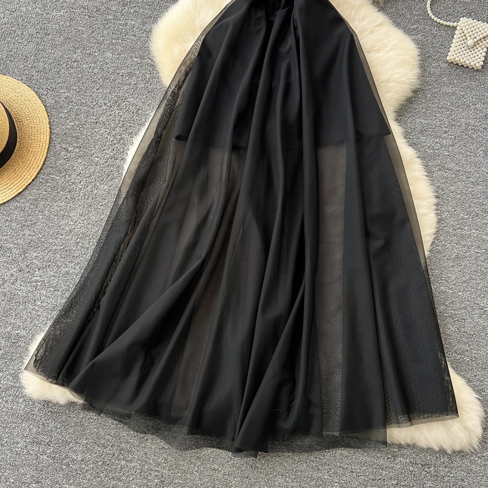 Pinched waist black long dress rhinestone dress for women