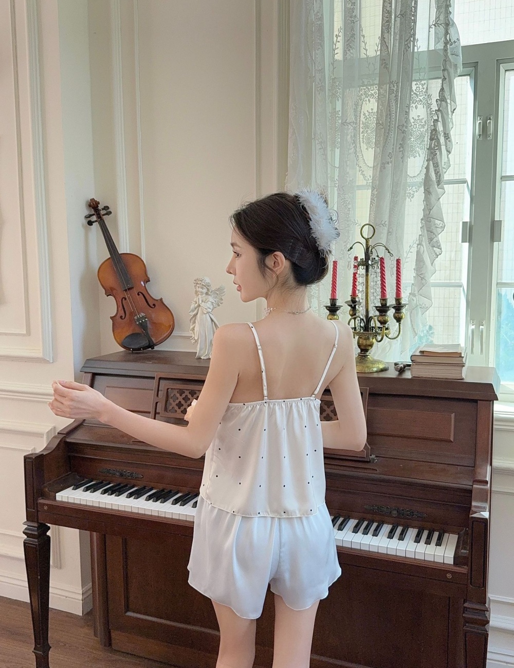 Ice silk sling vest homewear pajamas 2pcs set