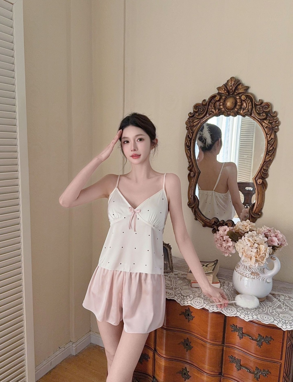 Ice silk sling vest homewear pajamas 2pcs set