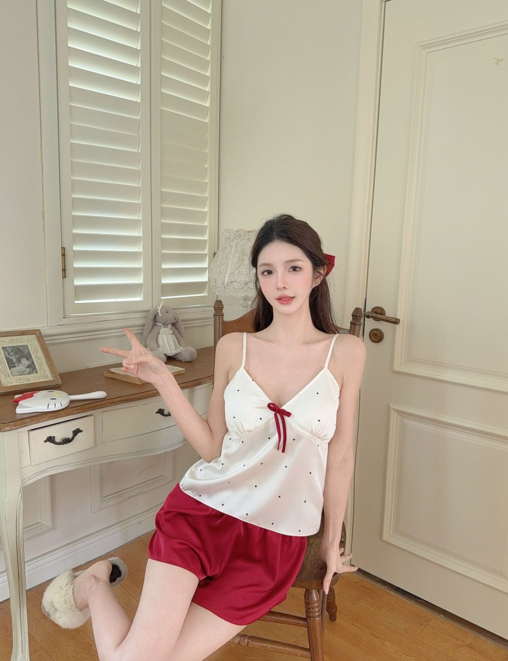 Ice silk sling vest homewear pajamas 2pcs set