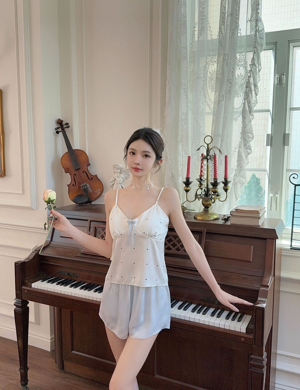 Maiden enticement pajamas ice silk vest 3pcs set