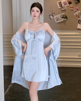 Sling nightgown long sleeve night dress 2pcs set for women