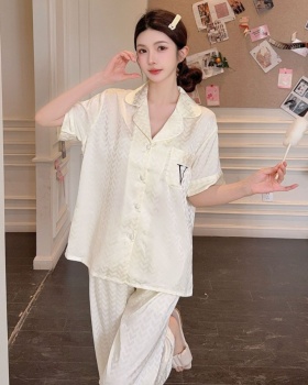 Imitation silk pajamas long pants a set for women