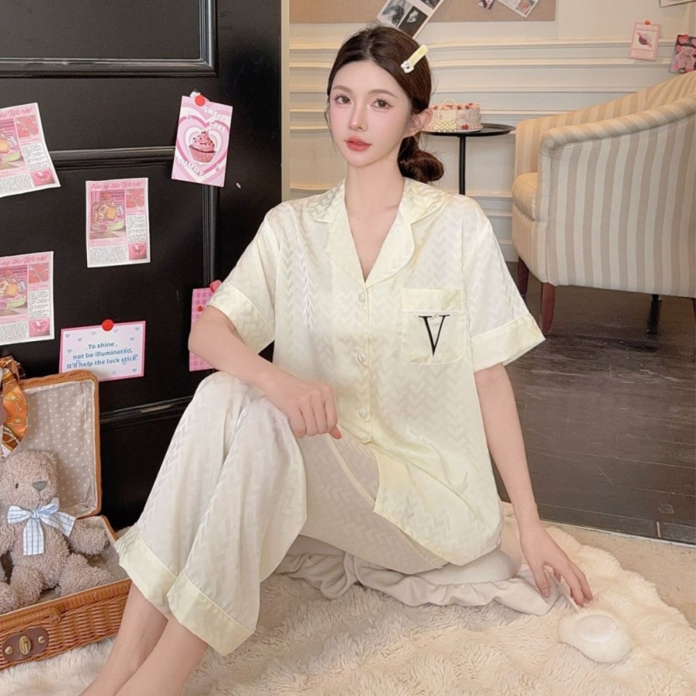 Imitation silk pajamas long pants a set for women