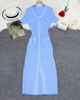 France style short sleeve dress long knitted long dress