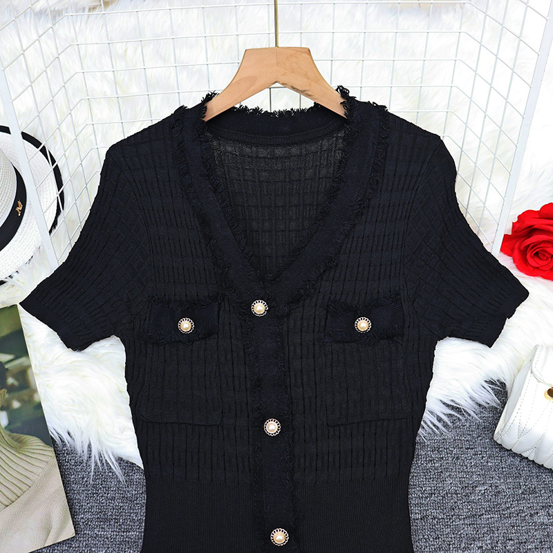 France style short sleeve dress long knitted long dress