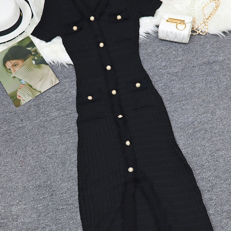 France style short sleeve dress long knitted long dress