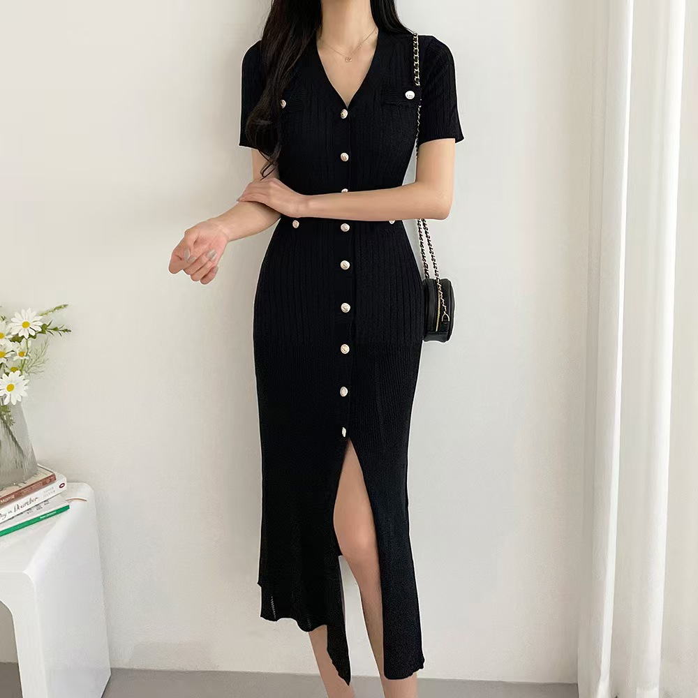 Exceed knee package hip sweater dress Korean style slim long dress