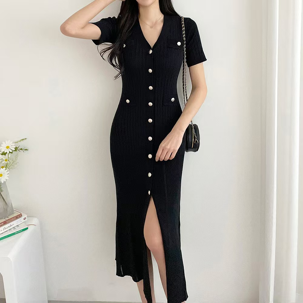 Exceed knee package hip sweater dress Korean style slim long dress