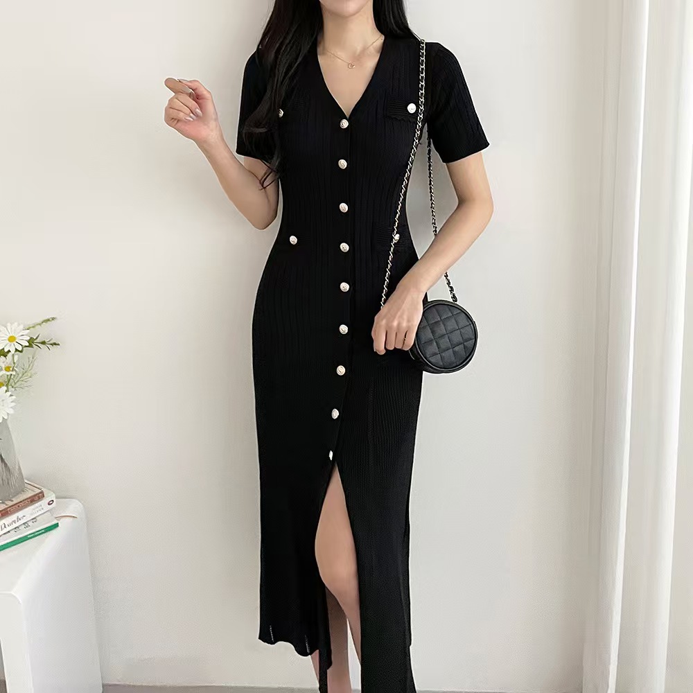 Exceed knee package hip sweater dress Korean style slim long dress