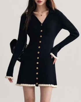 Knitted chanelstyle Hepburn style Casual dress for women