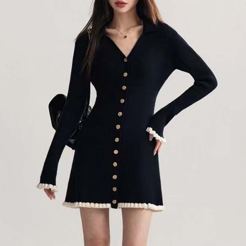 Knitted chanelstyle Hepburn style Casual dress for women