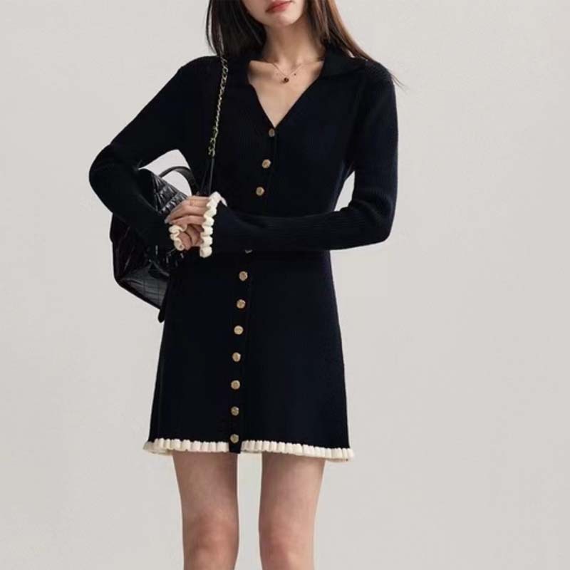 Knitted chanelstyle Hepburn style Casual dress for women