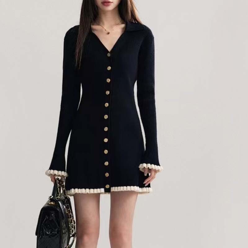 Knitted chanelstyle Hepburn style Casual dress for women