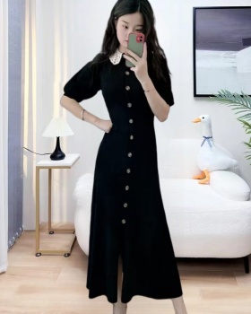 Slim doll collar long dress black France style dress