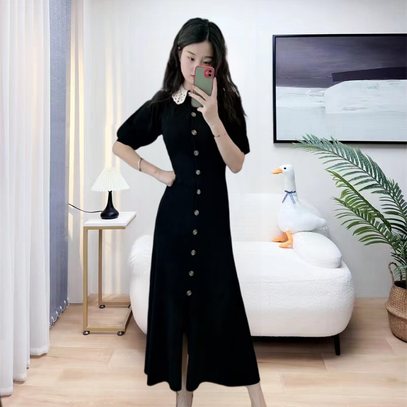 Slim doll collar long dress black France style dress