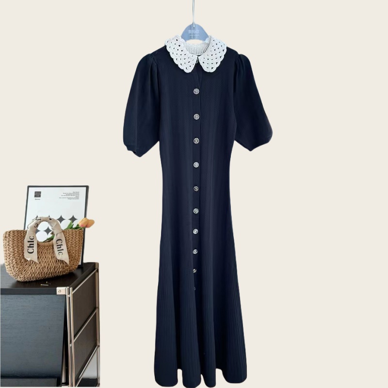 Slim doll collar long dress black France style dress