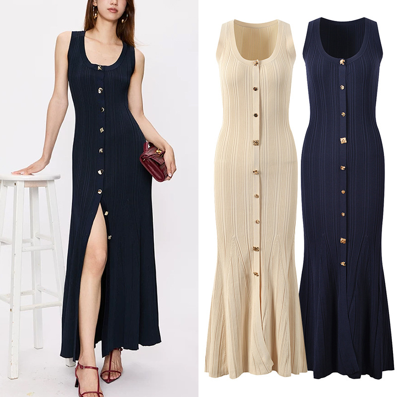 Knitted long dress temperament dress for women