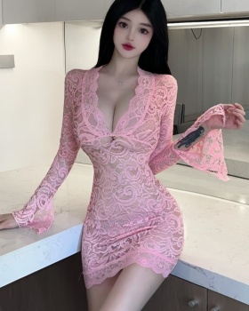 Lace long sleeve trumpet sleeves dress for women