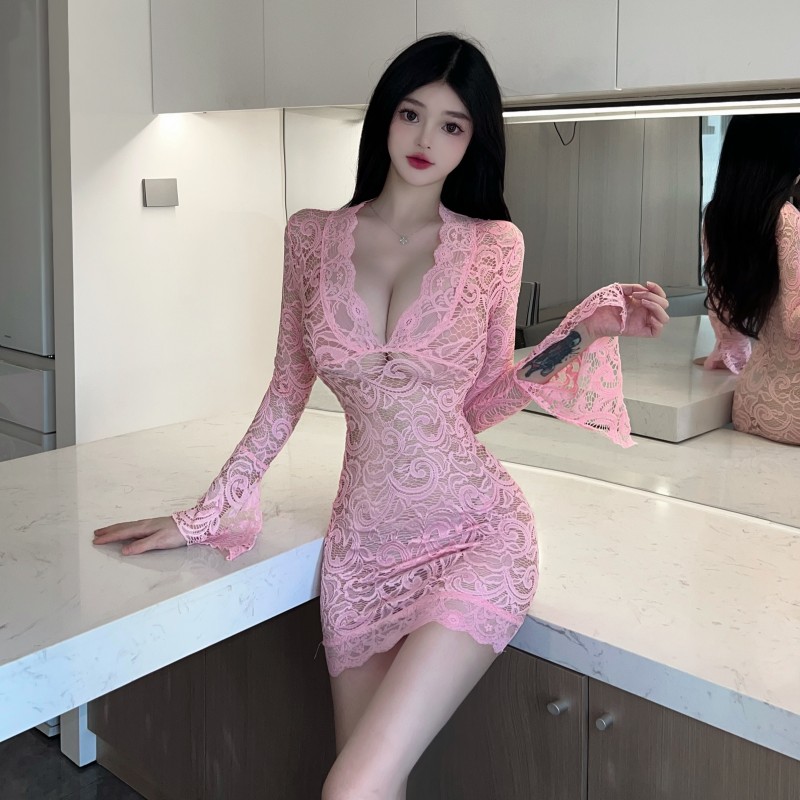 Lace long sleeve trumpet sleeves dress for women