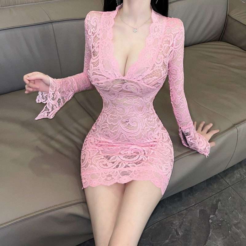 Lace long sleeve trumpet sleeves dress for women