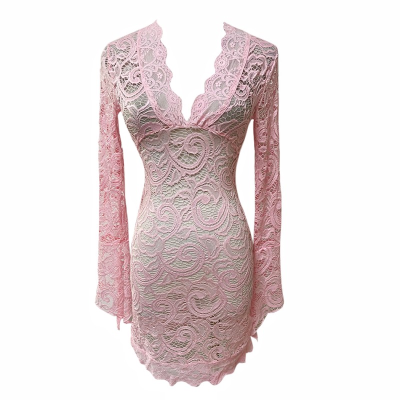 Lace long sleeve trumpet sleeves dress for women