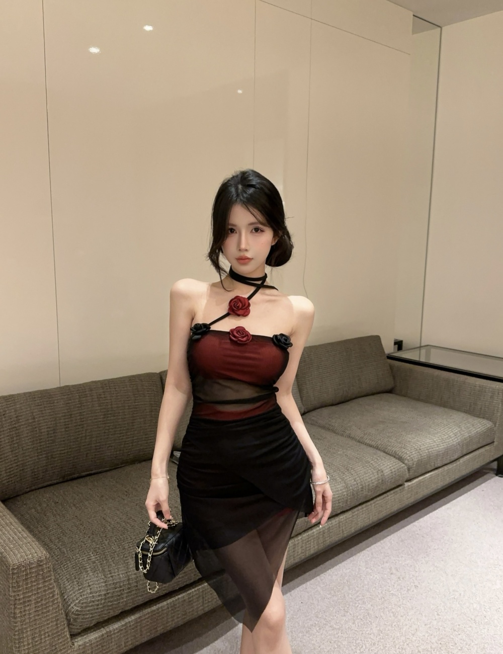 Fashion halter stereoscopic gauze dress for women