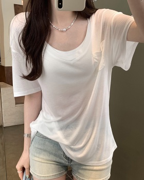 Short sleeve V-neck tops summer loose T-shirt for women