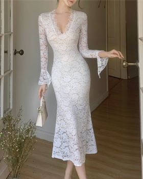 V-neck long sleeve dress spring long dress