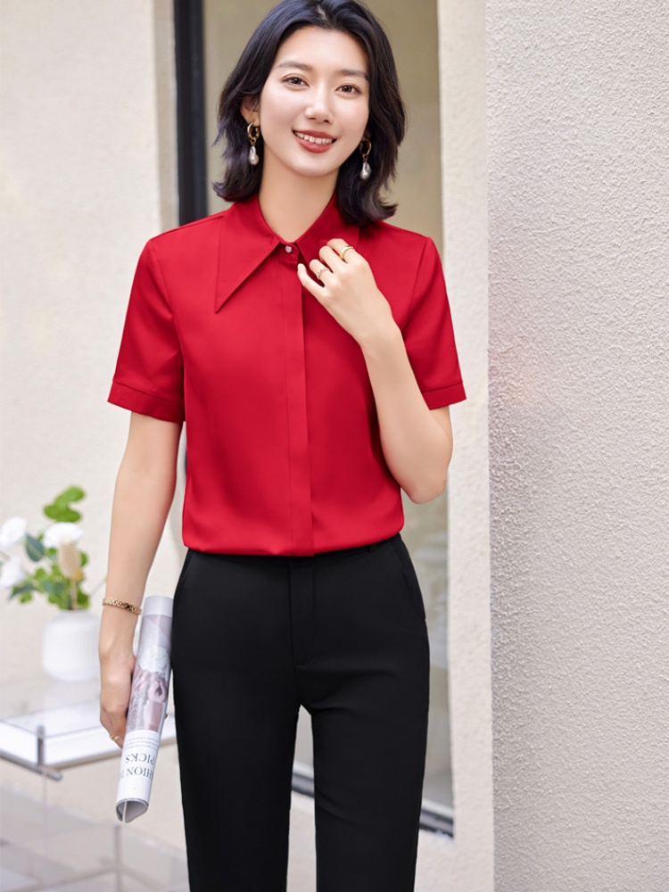 Short sleeve shirt profession suit pants 2pcs set for women