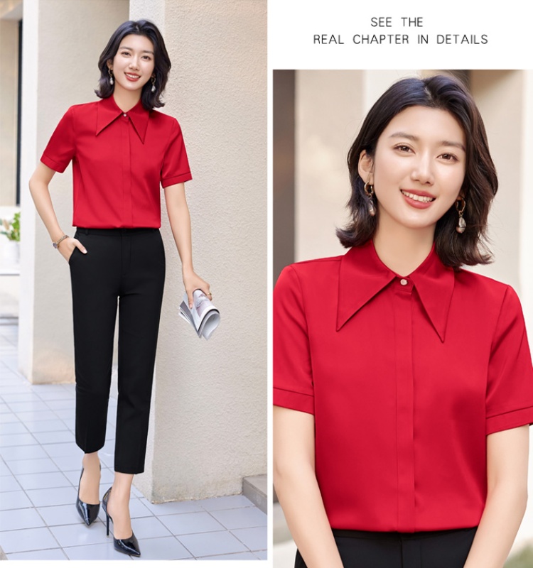 Short sleeve shirt profession suit pants 2pcs set for women