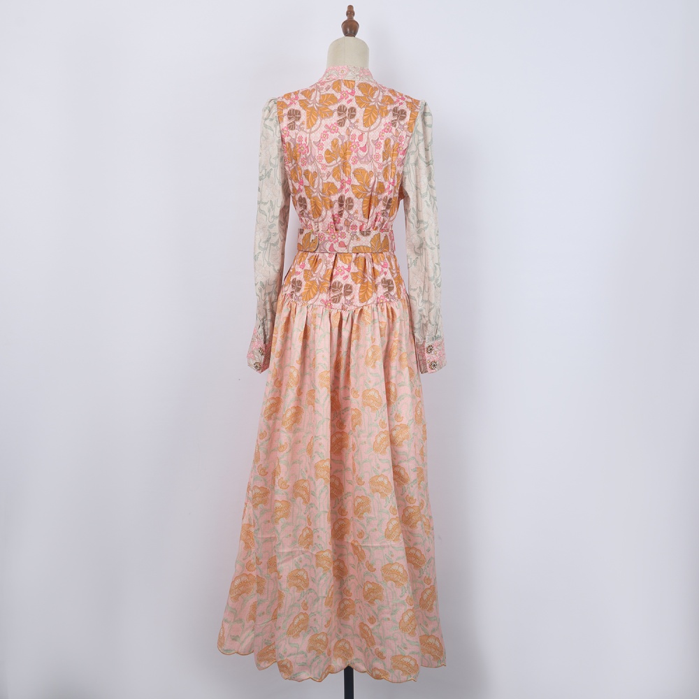 Court style lace diamond retro belt embroidery fungus dress