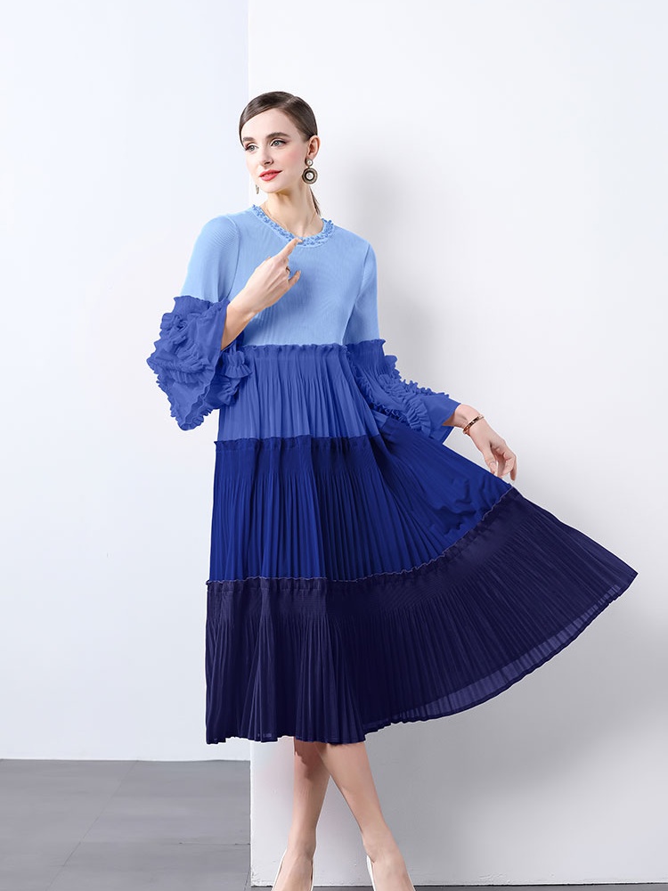 Mixed colors splice fold light luxury dress for women