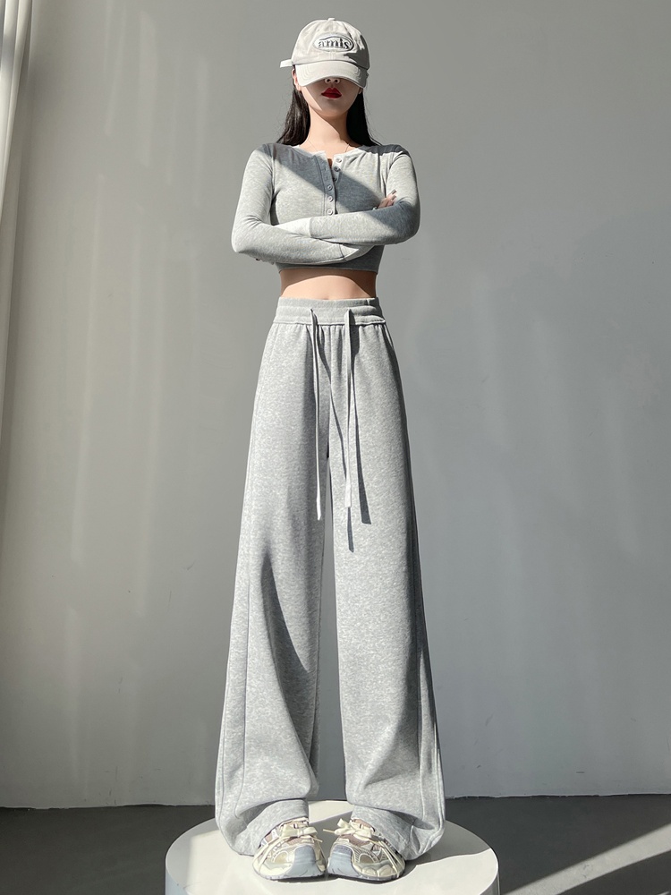 Lazy Casual loose spring straight wide leg white sweatpants