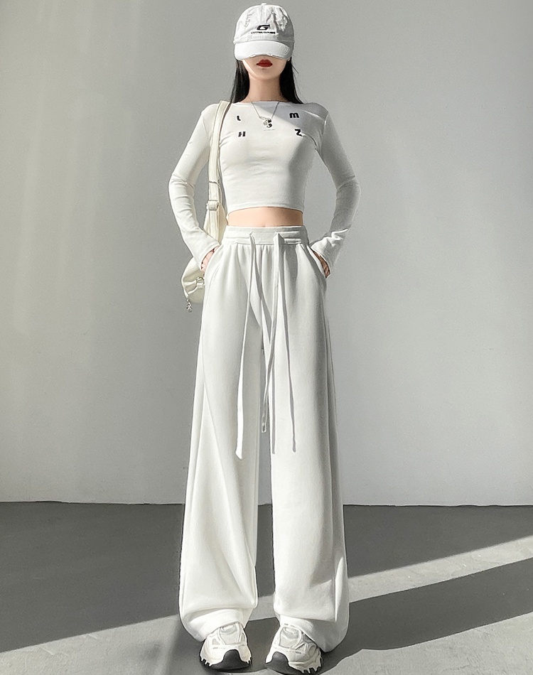 Lazy Casual loose spring straight wide leg white sweatpants