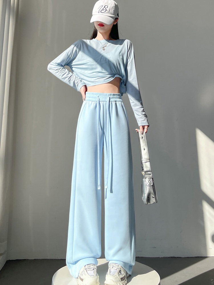 Lazy Casual loose spring straight wide leg white sweatpants