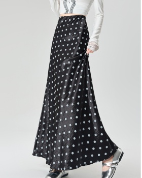 Polka dot high waist skirt satin long dress for women