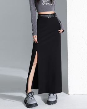 Black spring business suit split high waist skirt for women