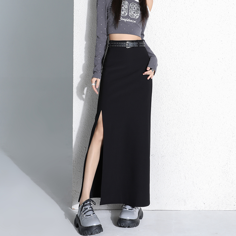 Black spring business suit split high waist skirt for women